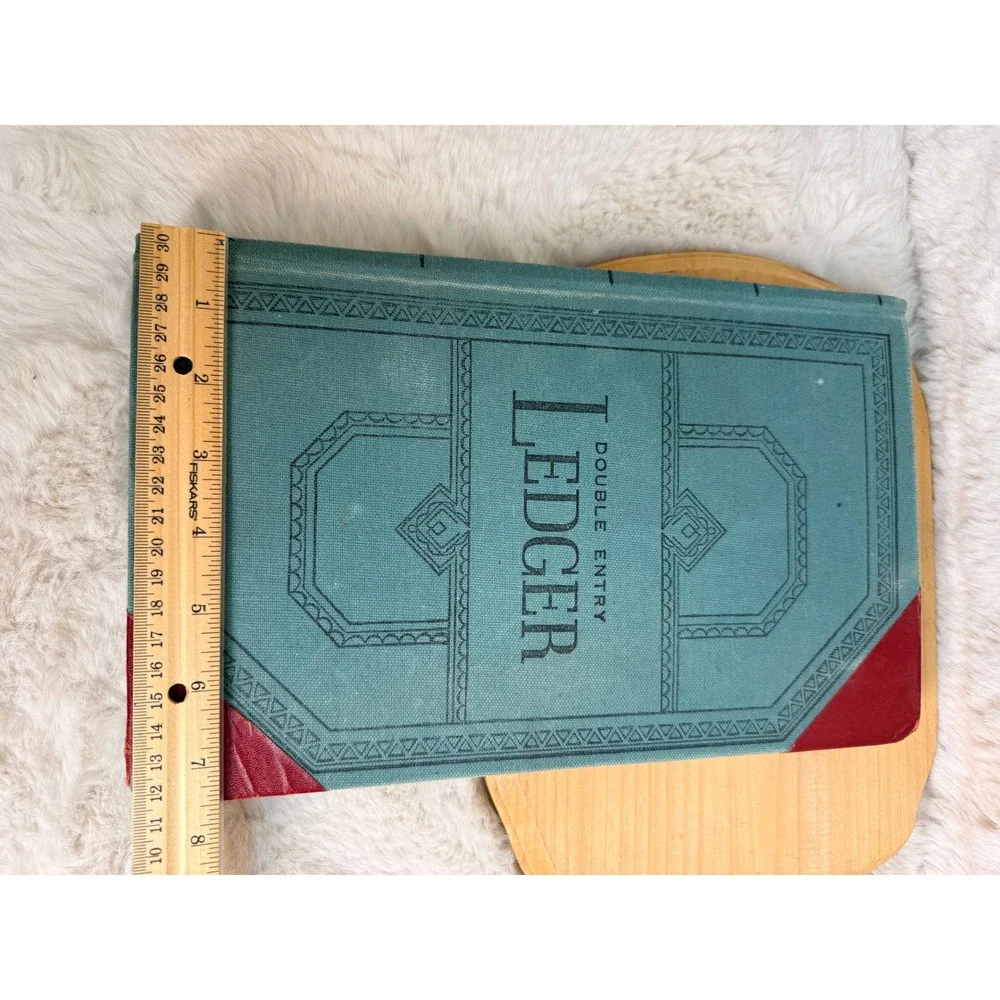 Vintage Vernon Royal Double Entry Ledger Book Teal Red 12x7.75 Account Journal